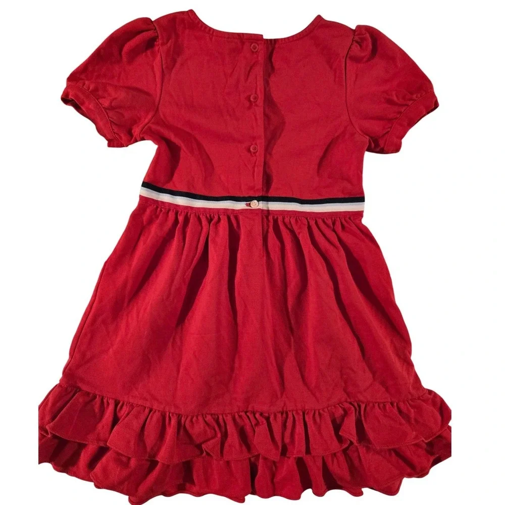 Janie and Jack Red Ruffle Dress Gold Button Sailor Stripe Kids Size 6‎